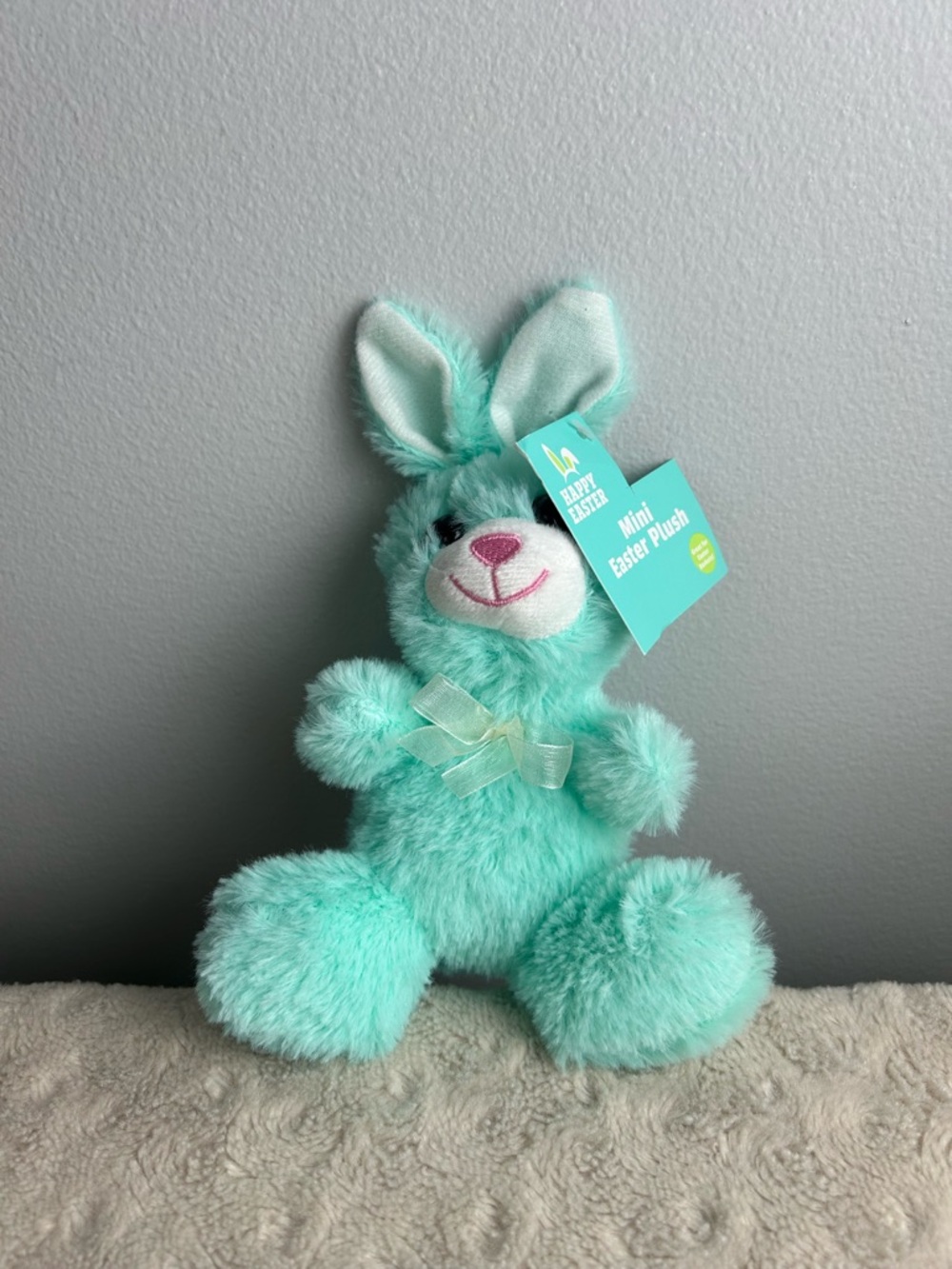Tom's Toy International Mint Green Bunny Rabbit Plush Stuffed Animal Bow White